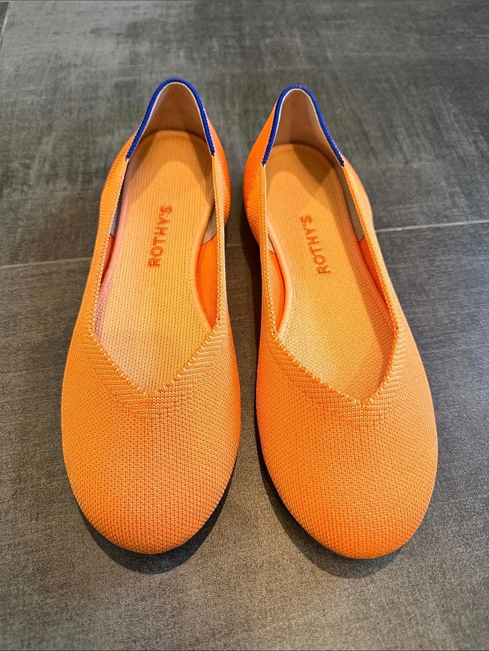 Rothy's The Point Pointed-Toe Flats in Orange & Blue US 8.5